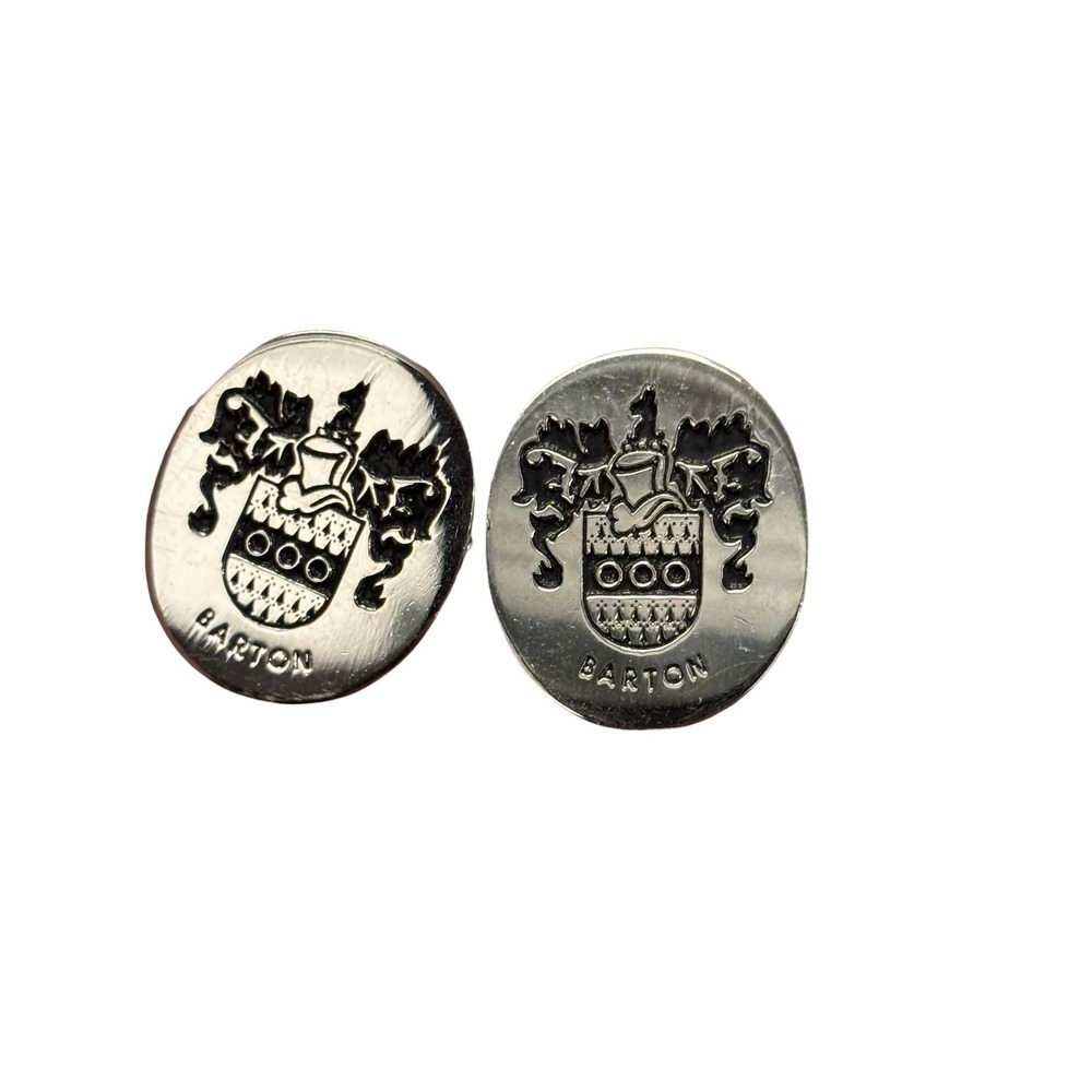 Barton Family Crest Cufflinks Silver Tone Oval Coat of Arms Heraldic Mens Formal
